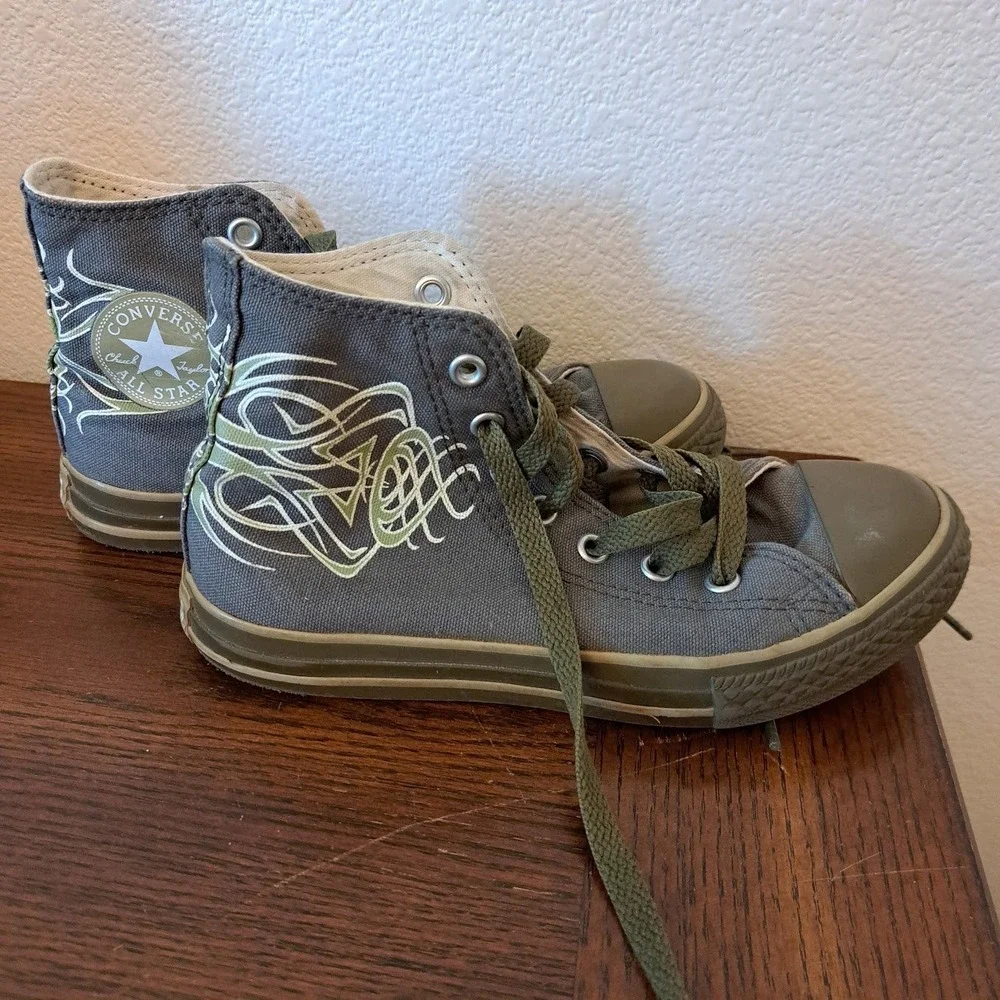 Converse Chuck Taylor All Star High Top Gray Olive Tribal Kids Sneakers 3Z224 2Y